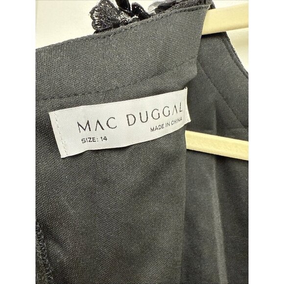 Mac Duggal Size 14 Black 67853 Floral Applique Sleeveless Midi Cocktail Dress - Picture 11 of 12